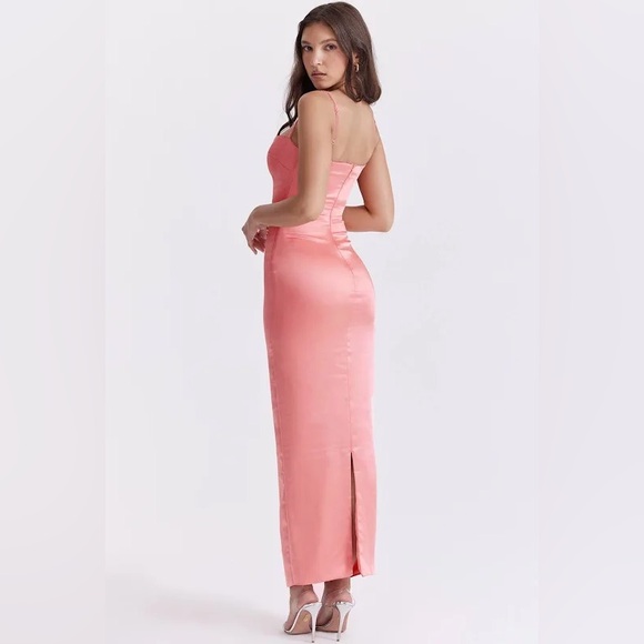 House of CB Costanza Satin Maxi Dress - Bright Peach X-Small - Picture 2 of 3